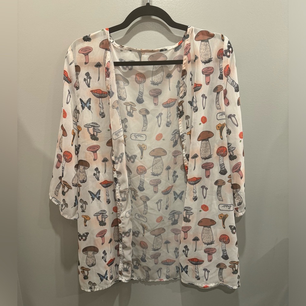 Oversized mushroom & butterfly Bathing-suit cover/over shirt